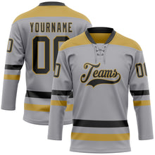Load image into Gallery viewer, Custom Gray Black-Old Gold Hockey Lace Neck Jersey