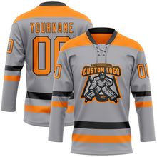 Load image into Gallery viewer, Custom Gray Bay Orange-Black Hockey Lace Neck Jersey