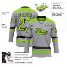 Load image into Gallery viewer, Custom Gray Neon Green-Black Hockey Lace Neck Jersey