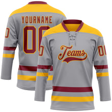 Load image into Gallery viewer, Custom Gray Crimson-Gold Hockey Lace Neck Jersey