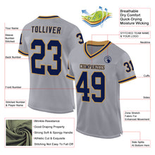 Load image into Gallery viewer, Custom Gray Navy-Old Gold Mesh Authentic Throwback Football Jersey