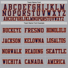 Load image into Gallery viewer, Custom Gray Navy-Orange Mesh Authentic Throwback Football Jersey