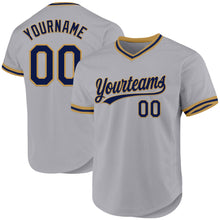Load image into Gallery viewer, Custom Gray Navy-Old Gold Authentic Throwback Baseball Jersey