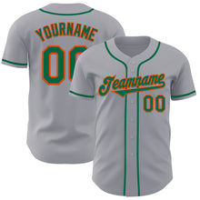 Load image into Gallery viewer, Custom Gray Kelly Green-Orange Authentic Baseball Jersey