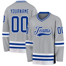 Load image into Gallery viewer, Custom Gray Royal-White Hockey Jersey