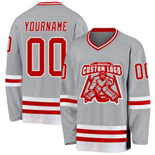 Load image into Gallery viewer, Custom Gray Red-White Hockey Jersey