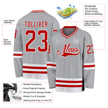 Load image into Gallery viewer, Custom Gray Red-White Hockey Jersey