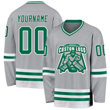 Load image into Gallery viewer, Custom Gray Kelly Green-White Hockey Jersey