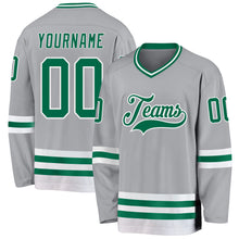 Load image into Gallery viewer, Custom Gray Kelly Green-White Hockey Jersey