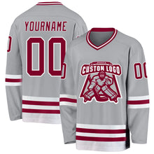Load image into Gallery viewer, Custom Gray Maroon-White Hockey Jersey