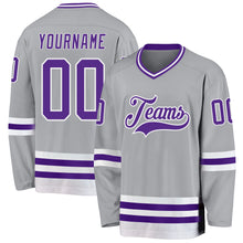 Load image into Gallery viewer, Custom Gray Purple-White Hockey Jersey