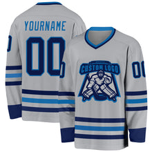Load image into Gallery viewer, Custom Gray Navy-Blue Hockey Jersey