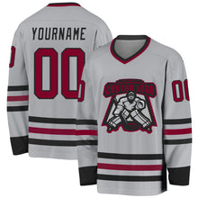 Load image into Gallery viewer, Custom Gray Maroon-Black Hockey Jersey