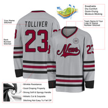 Load image into Gallery viewer, Custom Gray Maroon-Black Hockey Jersey