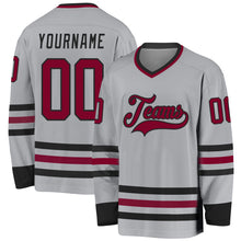 Load image into Gallery viewer, Custom Gray Maroon-Black Hockey Jersey