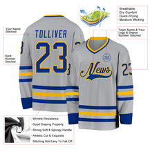 Load image into Gallery viewer, Custom Gray Royal-Gold Hockey Jersey