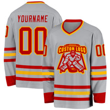 Load image into Gallery viewer, Custom Gray Red-Gold Hockey Jersey