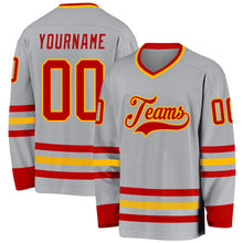 Load image into Gallery viewer, Custom Gray Red-Gold Hockey Jersey