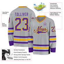 Load image into Gallery viewer, Custom Gray Purple-Gold Hockey Jersey