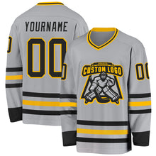 Load image into Gallery viewer, Custom Gray Black-Gold Hockey Jersey