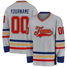 Load image into Gallery viewer, Custom Gray Red Old Gold-Navy Hockey Jersey
