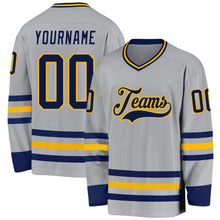 Load image into Gallery viewer, Custom Gray Navy-Gold Hockey Jersey