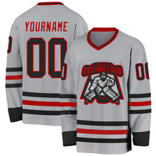 Load image into Gallery viewer, Custom Gray Black-Red Hockey Jersey