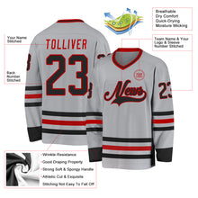 Load image into Gallery viewer, Custom Gray Black-Red Hockey Jersey