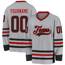 Load image into Gallery viewer, Custom Gray Black-Red Hockey Jersey