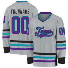 Load image into Gallery viewer, Custom Gray Purple Black-Teal Hockey Jersey