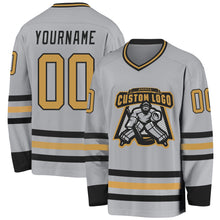Load image into Gallery viewer, Custom Gray Old Gold-Black Hockey Jersey