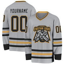 Load image into Gallery viewer, Custom Gray Black-Old Gold Hockey Jersey