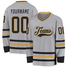 Load image into Gallery viewer, Custom Gray Black-Old Gold Hockey Jersey