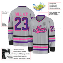 Load image into Gallery viewer, Custom Gray Purple Black-Pink Hockey Jersey