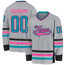 Load image into Gallery viewer, Custom Gray Teal Black-Pink Hockey Jersey