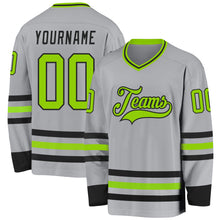 Load image into Gallery viewer, Custom Gray Neon Green-Black Hockey Jersey