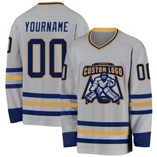 Load image into Gallery viewer, Custom Gray Navy-Old Gold Hockey Jersey