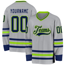 Load image into Gallery viewer, Custom Gray Navy-Neon Green Hockey Jersey