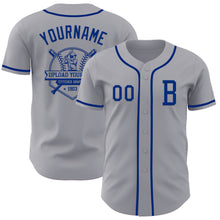 Load image into Gallery viewer, Custom Gray Royal Authentic Baseball Jersey