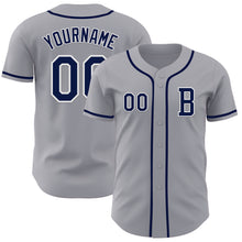 Load image into Gallery viewer, Custom Gray Navy-White Authentic Baseball Jersey