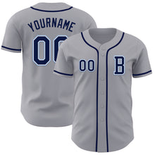 Load image into Gallery viewer, Custom Gray Navy-Light Blue Authentic Baseball Jersey