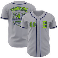 Load image into Gallery viewer, Custom Gray Neon Green-Navy Authentic Baseball Jersey