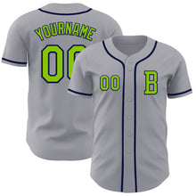 Load image into Gallery viewer, Custom Gray Neon Green-Navy Authentic Baseball Jersey