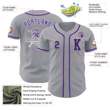 Load image into Gallery viewer, Custom Gray Purple-Black Authentic Baseball Jersey