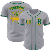 Load image into Gallery viewer, Custom Gray Kelly Green-Gold Authentic Baseball Jersey