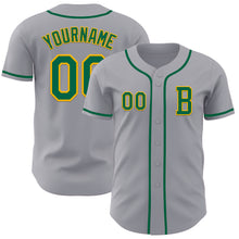 Load image into Gallery viewer, Custom Gray Kelly Green-Gold Authentic Baseball Jersey