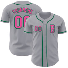 Load image into Gallery viewer, Custom Gray Pink-Kelly Green Authentic Baseball Jersey