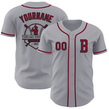 Load image into Gallery viewer, Custom Gray Crimson-Black Authentic Baseball Jersey