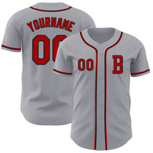 Load image into Gallery viewer, Custom Gray Red-Black Authentic Baseball Jersey
