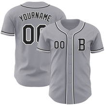 Load image into Gallery viewer, Custom Gray Black-White Authentic Baseball Jersey